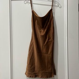 Brown Satin Mini Dress w/ Slit